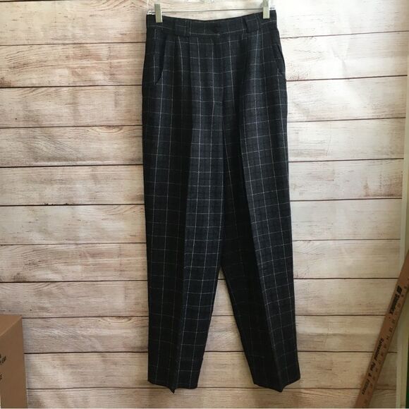 VINTAGE SAVANNAH WOOL PANTS IN BLACK AND WHITE WINDOWPANE PRINT - Picture 1 of 6